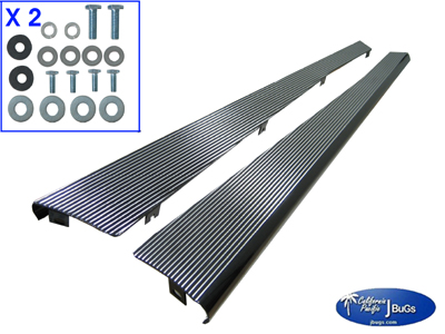 Billet Aluminum VW Runnning Boards, Gloss Black, With Polished Ribs, Left & Right